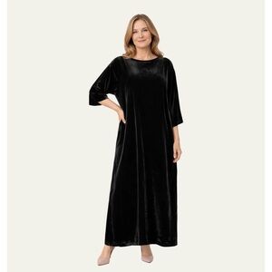 J. Peterman Black Silk Blend Velvet Caftan Maxi Dress Size Large